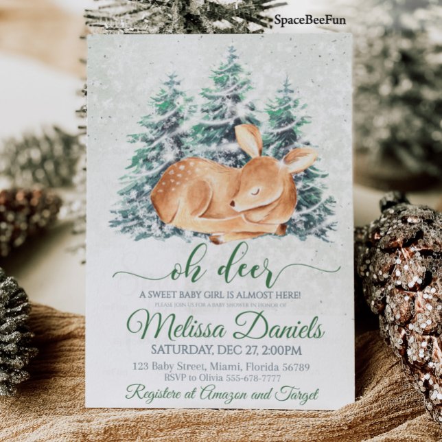 Convite para Chás de fraldas de cervejeiros de mad (Winter Woodland Animal Deer Baby Shower Invitation Boy Forest animal Deer Girl Baby Shower Invite )