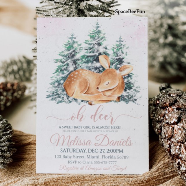 Convite para Chás de fraldas de cervejeiros de mad (Winter Woodland Animal Deer Baby Shower Invitation Girl Forest animal Deer Girl Baby Shower Invite )