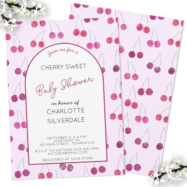 Convite para Chás de fraldas de Cherry (Personalize custom text cherry watercolor baby shower invitations)