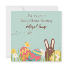 Convite para Chás de fraldas de coelhinhos e ovos 