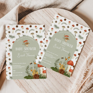 Convite para Chás de fraldas de Cogumelos e Flores