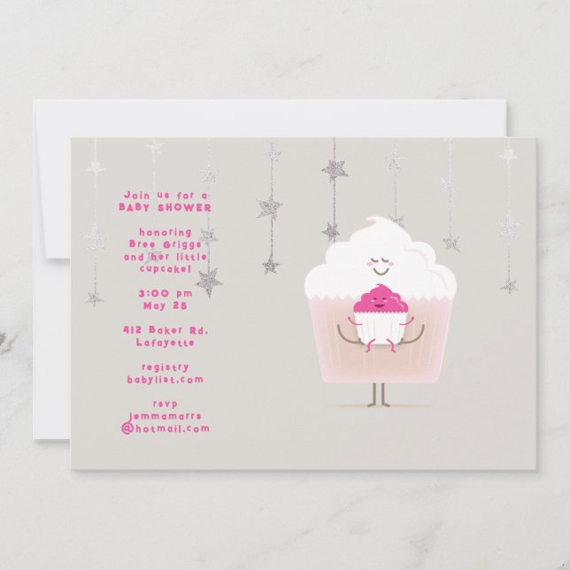 Convite para Chás de fraldas de Cupcake de Mamãe e (Frente)