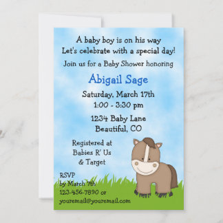 Convite para Chás de fraldas de Cute Pony para Men