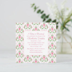 Convite para Chás de fraldas de Deco de Arte Rosa