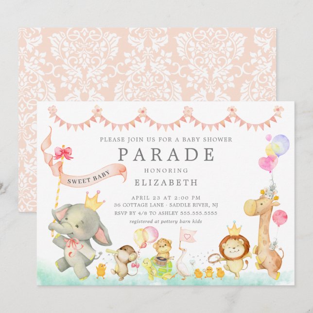 Convite para Chás de fraldas de desfile de bebês d (Frente/Verso)