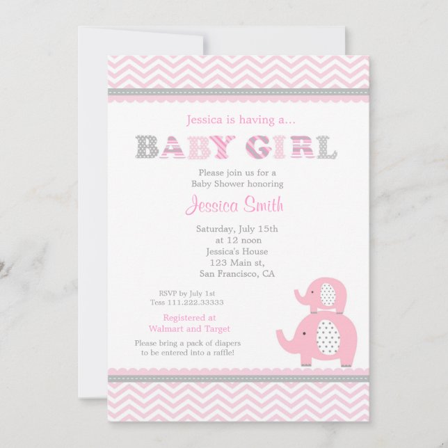 Convite para Chás de fraldas de elefante (Frente)