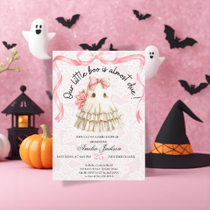 convite para chás de fraldas de fantasma fofo rosa