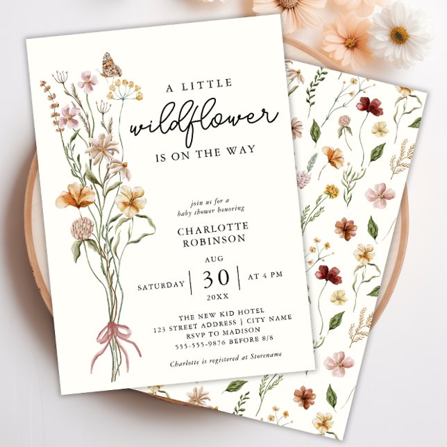 Convite para Chás de fraldas de flor selvagem (Wildflower Boho Baby Shower Invitation)