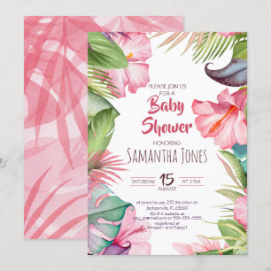 Convite para Chás de fraldas de Flores Tropicais