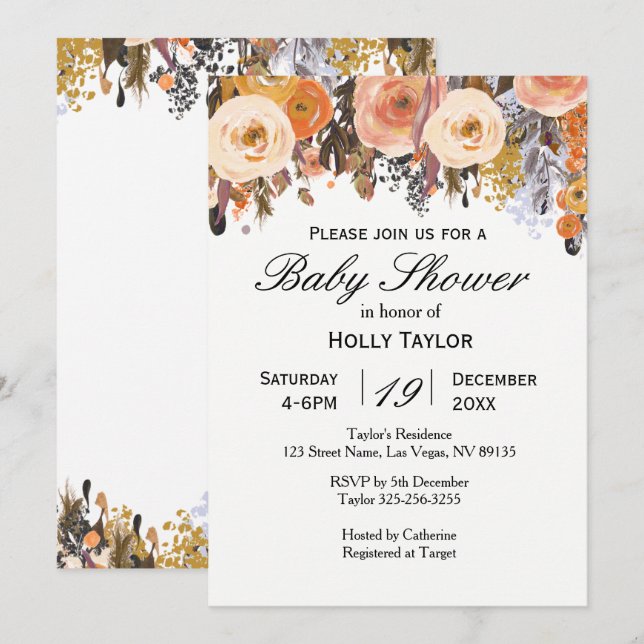 Convite para Chás de fraldas de Folhas de outono (Frente/Verso)