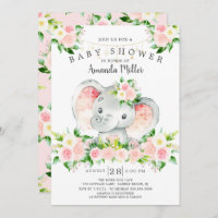 Convite para Chás de fraldas de garotas de elefant