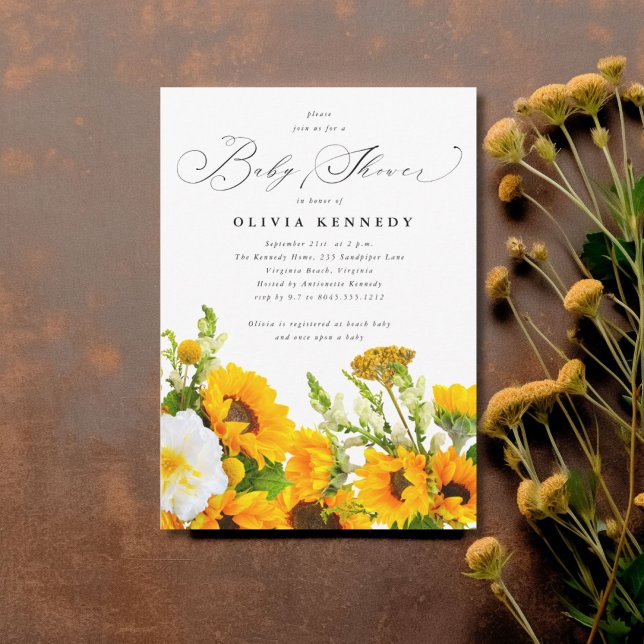 Convite para Chás de fraldas de girassol | Boho Fl (Sunflower Baby Shower Invitation)
