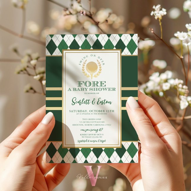 Convite para Chás de fraldas de Golfe Verde PAR-TI (Criador carregado)