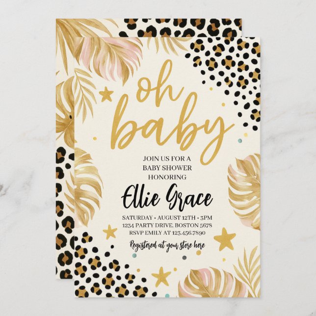 Convite para Chás de fraldas de Impressão Dourada  (Frente/Verso)