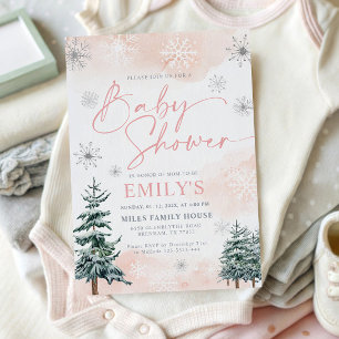Convite para Chás de fraldas de inverno cor-de-ros
