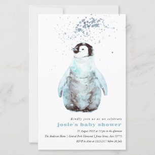 Convite para Chás de fraldas de inverno de Pinguim