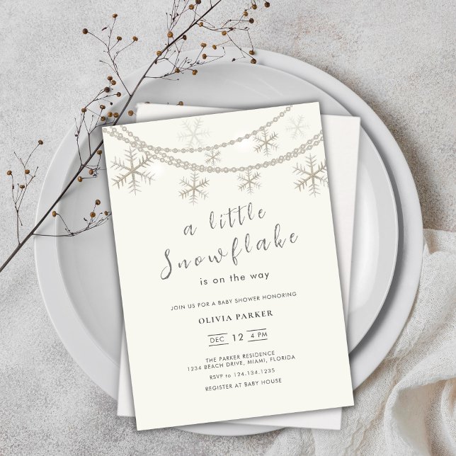 Convite para Chás de fraldas de inverno para floco (Elegant Snowflakes Winter Baby Shower Invitation)