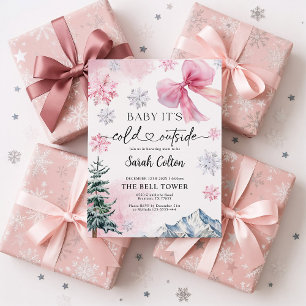Convite para Chás de fraldas de inverno rosa