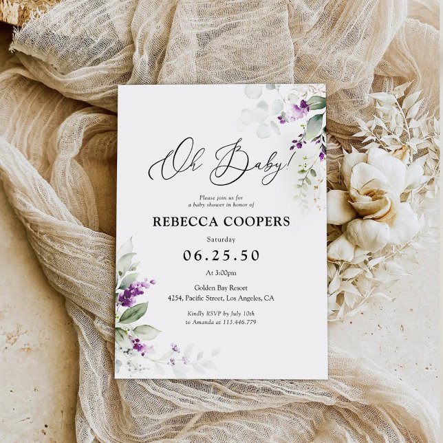 Convite para Chás de fraldas de Lavanda verde (Criador carregado)