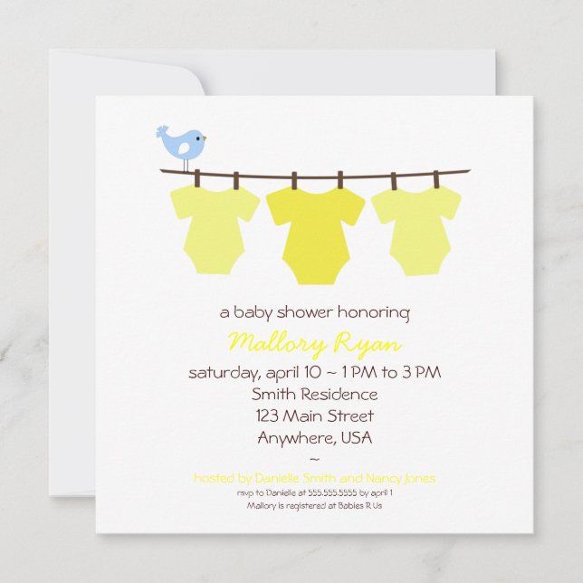 Convite para Chás de fraldas de Linha de Fechament (Frente)