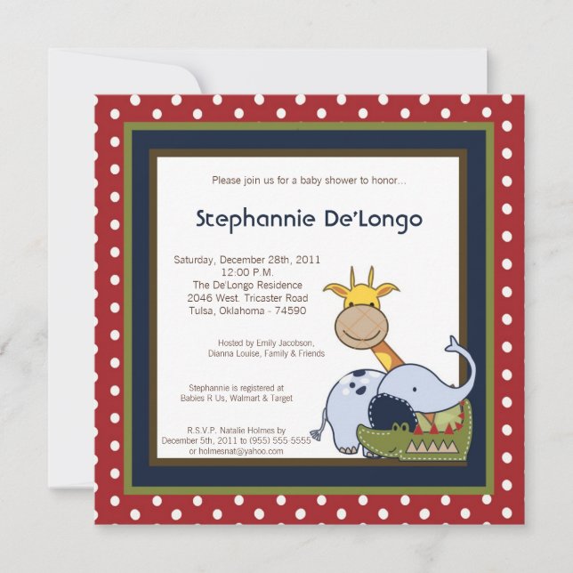 Convite para Chás de fraldas de Lio para Animais d (Frente)