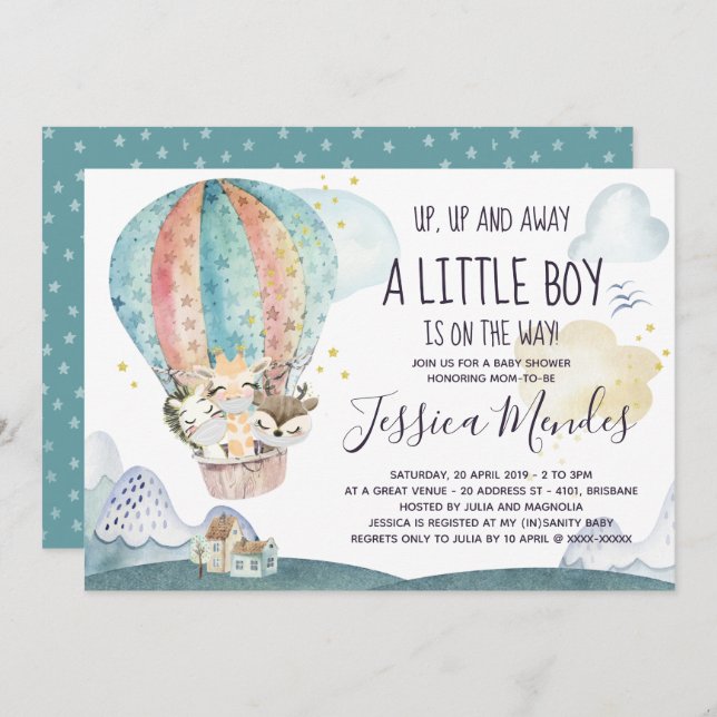 Convite para Chás de fraldas de máscaras para anim (Frente/Verso)