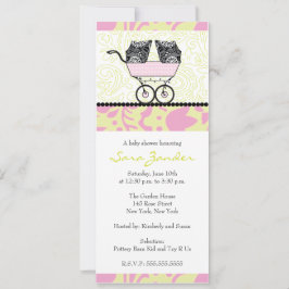 Convite para Chás de fraldas de meninas gêmeas - C