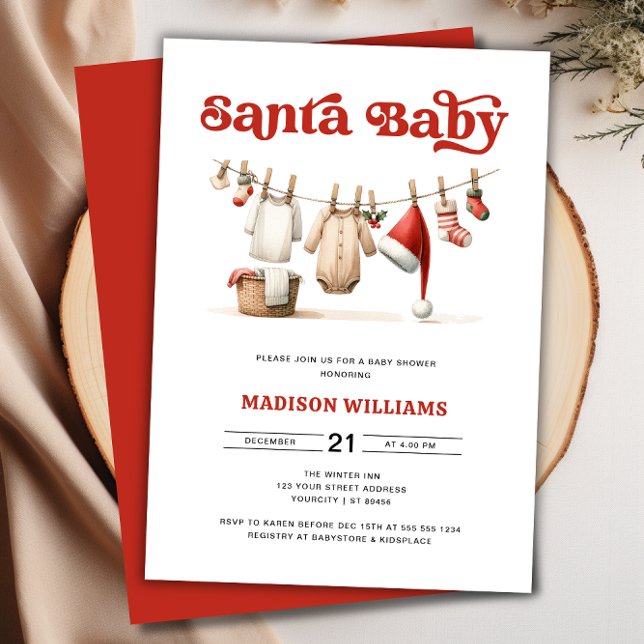 Convite para Chás de fraldas de Natal (Christmas Santa Baby Shower Invitation)
