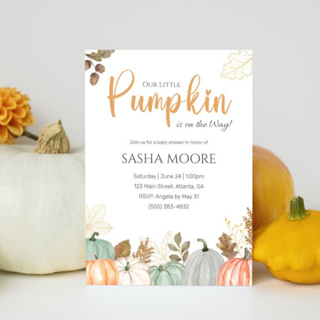 Convite para Chás de fraldas de outono de Sexo Neu (Our Little Pumpkin is on the way fall theme baby shower invitation)