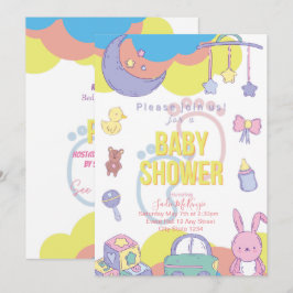 Convite para Chás de fraldas de Pastel Neutro por 