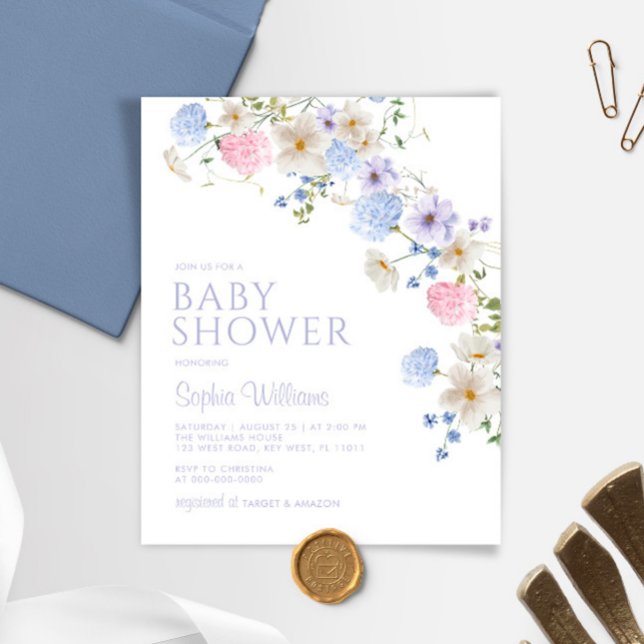 Convite para Chás de fraldas de Pastel Wildflower (Criador carregado)