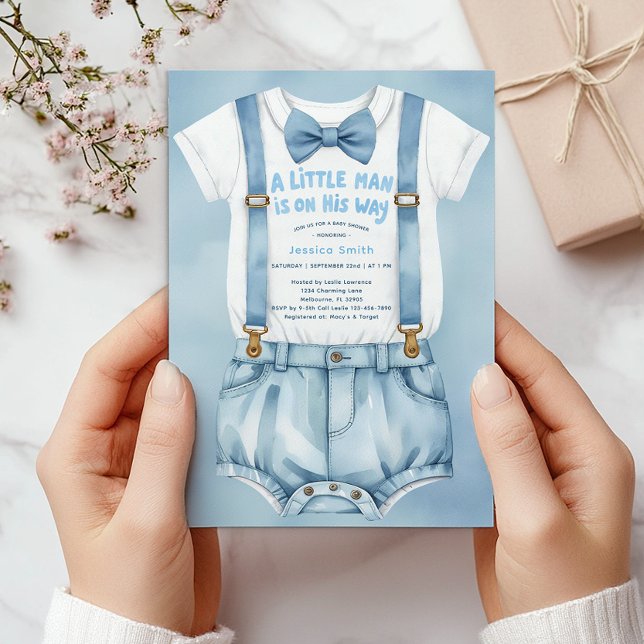 Convite para Chás de fraldas de Pequeno Homem com  (Little Man Baby Shower Invite)