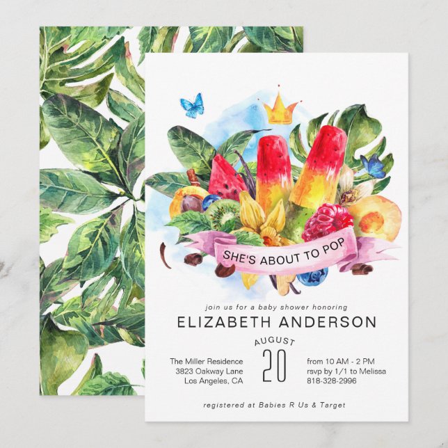 Convite para Chás de fraldas de picolé de verão br (Frente/Verso)