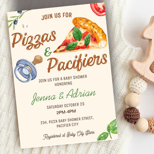 Convite para Chás de fraldas de pizza e Pacificado (Pizzas & Pacifiers Baby Shower Invitation)