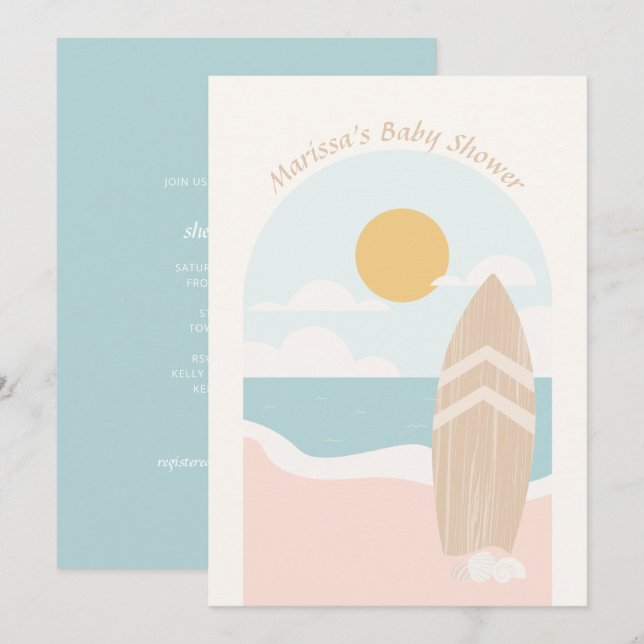 Convite para Chás de fraldas de praia de surfboard (Frente/Verso)