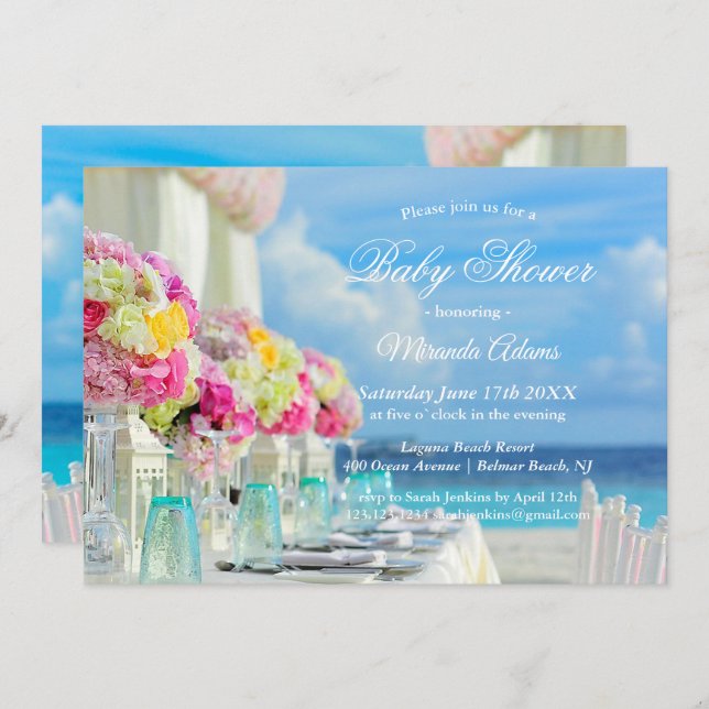 Convite para Chás de fraldas de praia do Elegant F (Frente/Verso)