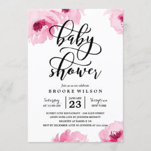 Convite para Chás de fraldas de Rosas de Aquarela 