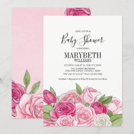 Convite para Chás de fraldas de Rosas de Aquarela 