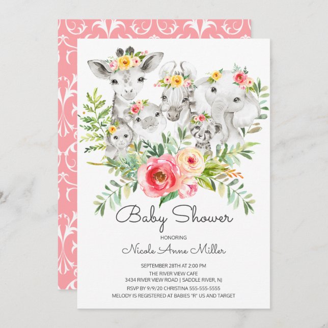 Convite para Chás de fraldas de Selva Adorável (Frente/Verso)