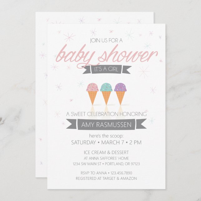 Convite para Chás de fraldas de Sorvetes - É uma g (Frente/Verso)