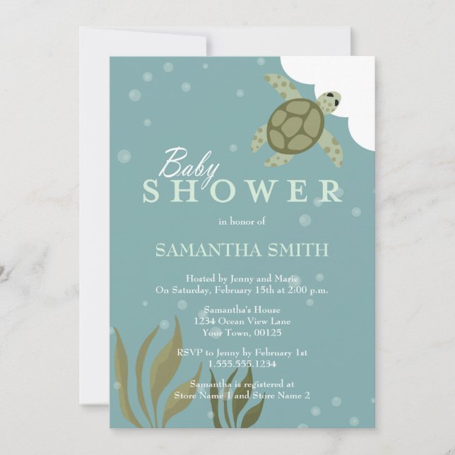 Convite para Chás de fraldas de Tartarugas do Mar  (Frente)