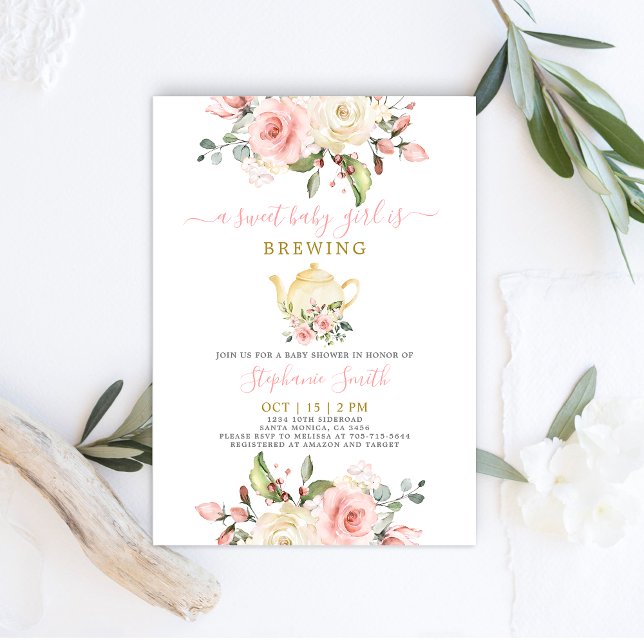 Convite para Chás de fraldas de Tea Party (Criador carregado)