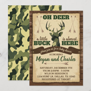 Convite para Chás de fraldas de veados de camuflag