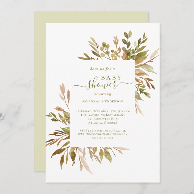 Convite para Chás de fraldas de verde do Autumn (Frente/Verso)