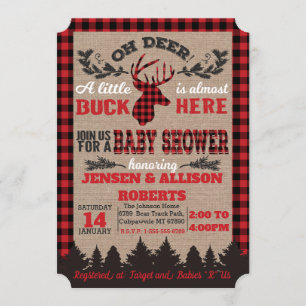 Convite para Chás de fraldas de Xadrez de Deer Buf