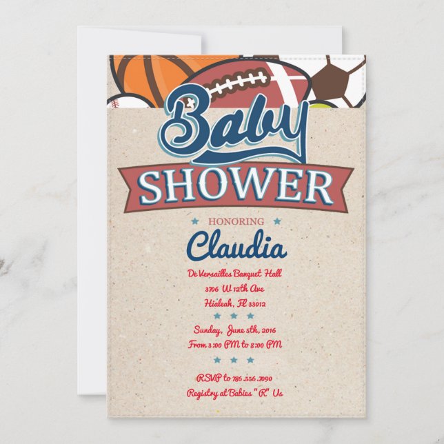 Convite para Chás de fraldas desportivos (Frente)