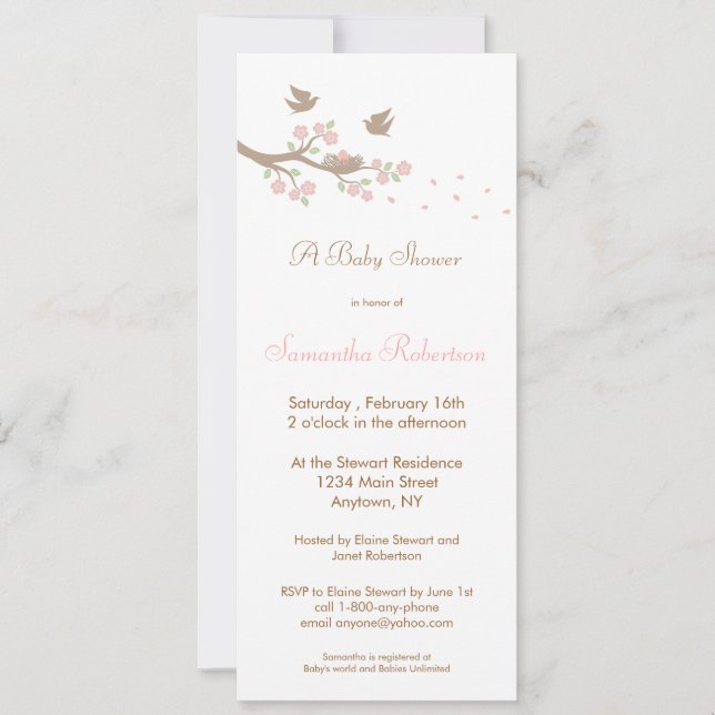 Convite para Chás de fraldas do Ninho de Pássaros (Frente)