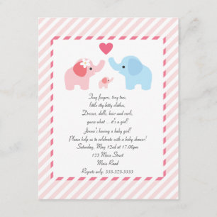 Convite para Chás de fraldas Elefantes para Menina