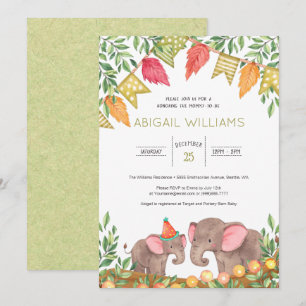 Convite para Chás de fraldas Elefantes Woodland S