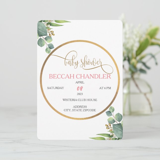 Convite para Chás de fraldas Elegante (Em pé/Frente)